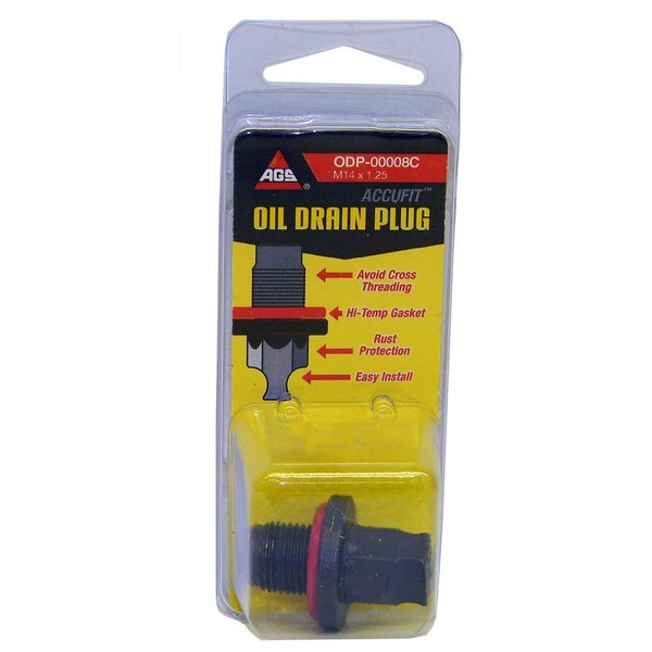 Ags ODP-00008C Accufit Oil Drain Plug M14x1.25, Card ODP-00008C